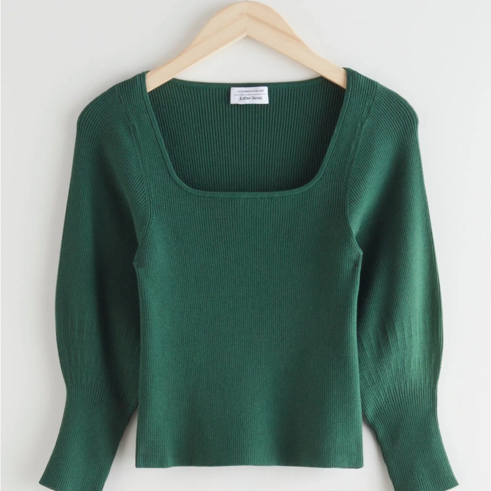 & Other Stories Forest Green Square Neckline Sweater